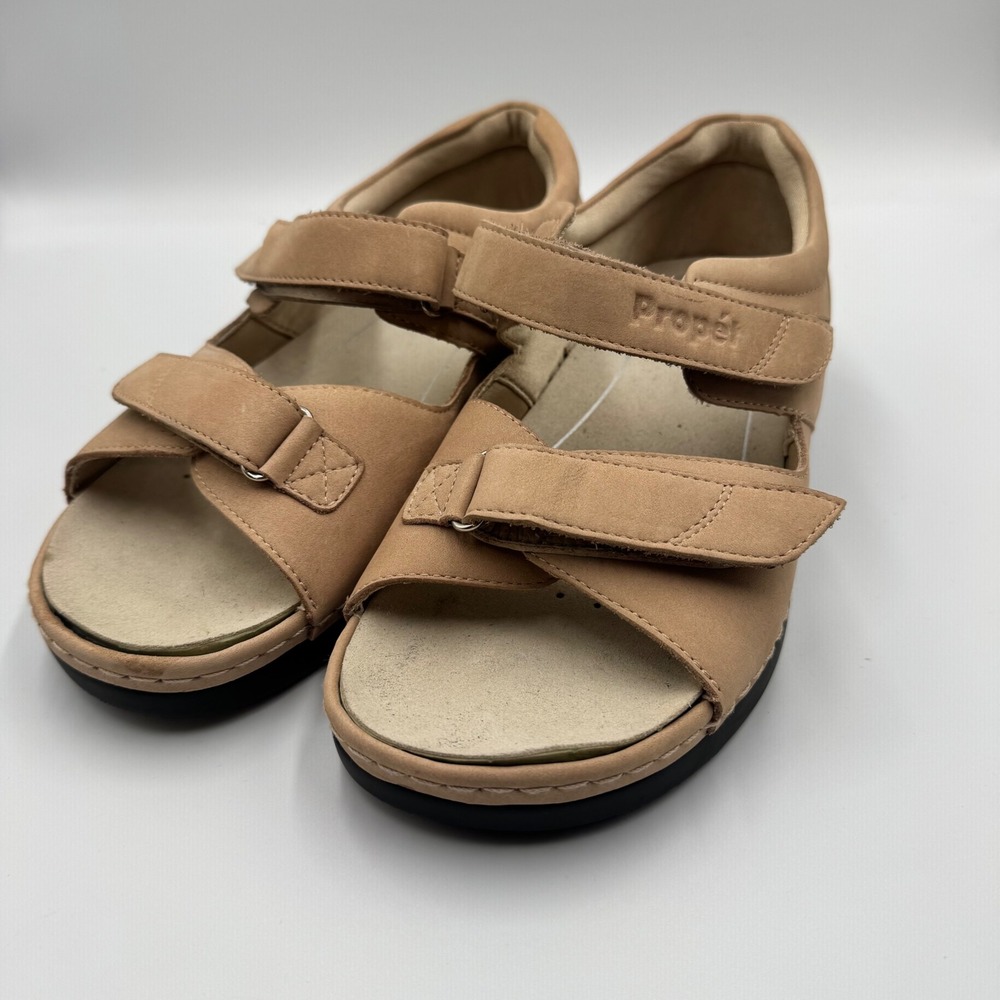 Propet W0089 Womens Tan Leather Orthopedic Comfort Sandals Strap 8.5 XX 4E Wide